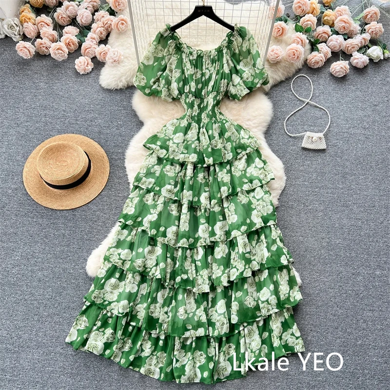 Ladies Party Vestidos 2026 Spring Autumn Retro Bubble Sleeves Lady Birthday Cake Dress High-end Korean Version Women's Dress