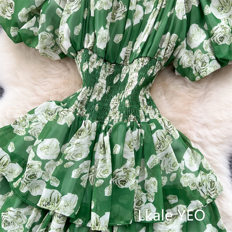 Ladies Party Vestidos 2026 Spring Autumn Retro Bubble Sleeves Lady Birthday Cake Dress High-end Korean Version Women's Dress