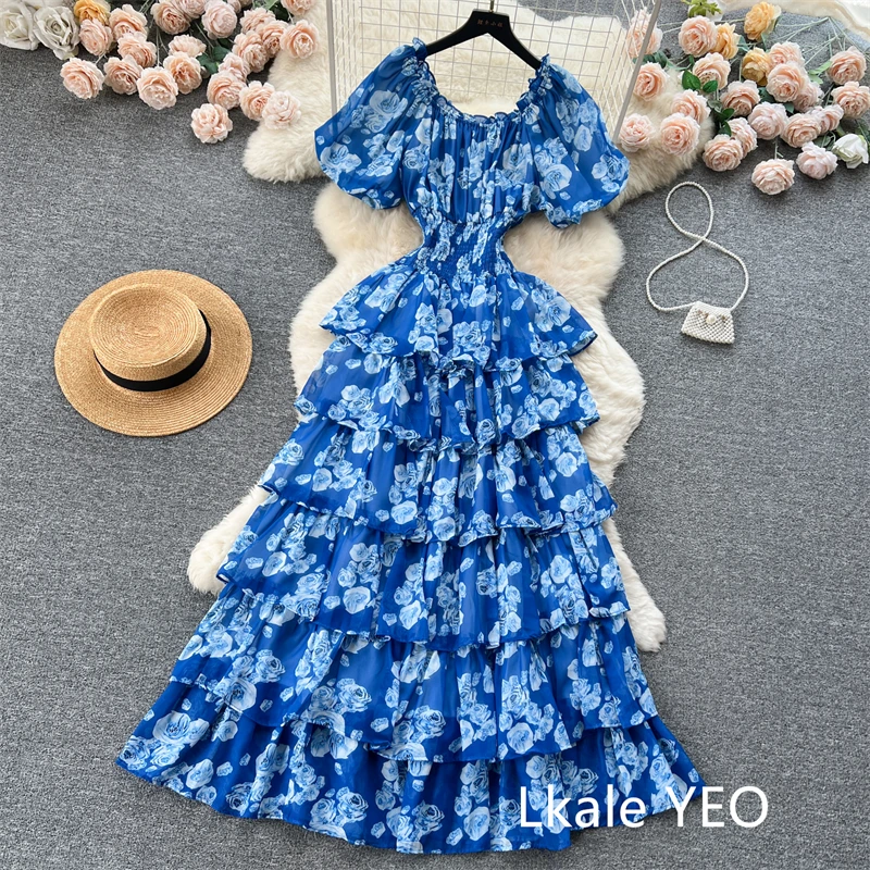Ladies Party Vestidos 2026 Spring Autumn Retro Bubble Sleeves Lady Birthday Cake Dress High-end Korean Version Women's Dress