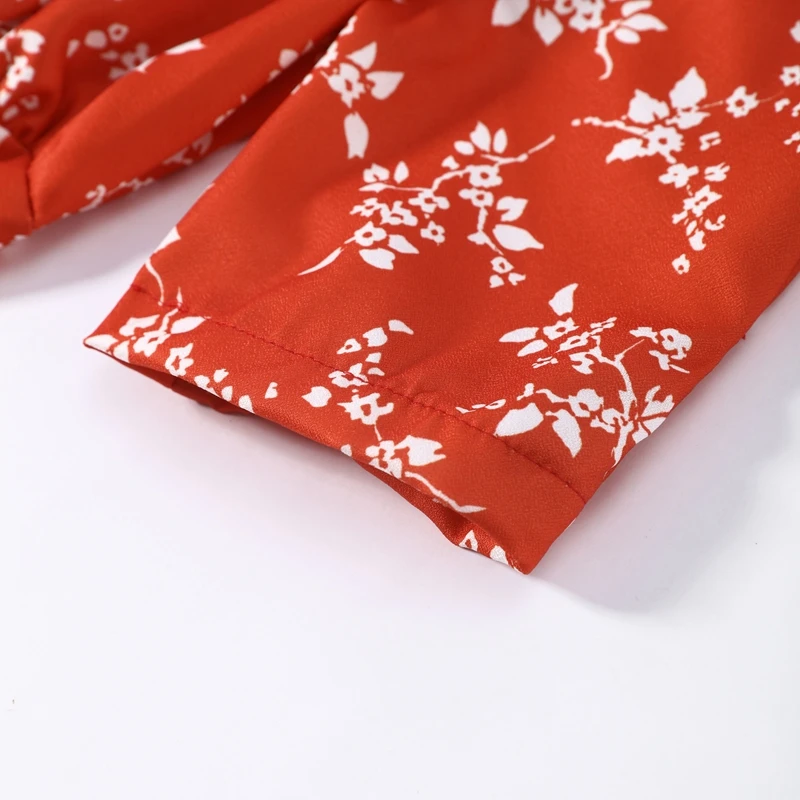 Sexy Deep V-neck Women's Floral Print Dresses 2026 Summer Elegant Waist-cinching Short Sleeve Pleated Long Robes Ladies Dress