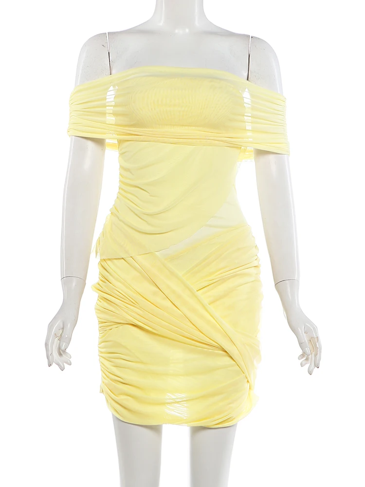 Nibber Prom Party Dress Women Sexy Patchwork Sexy Multi-Layer Mesh Cross Peach Hip Chic Clubwear Birthday Vacation Mini Bodycon