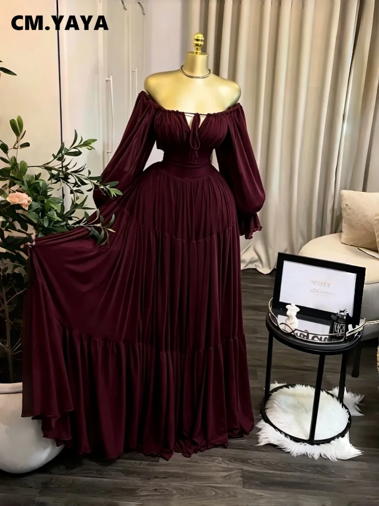 CM.YAYA 2026 Fall Winter Women Long Sleeve Halter Big Swing Long Maxi Dress Evening Birthday Trendy Sexy Vacation Party Dresses