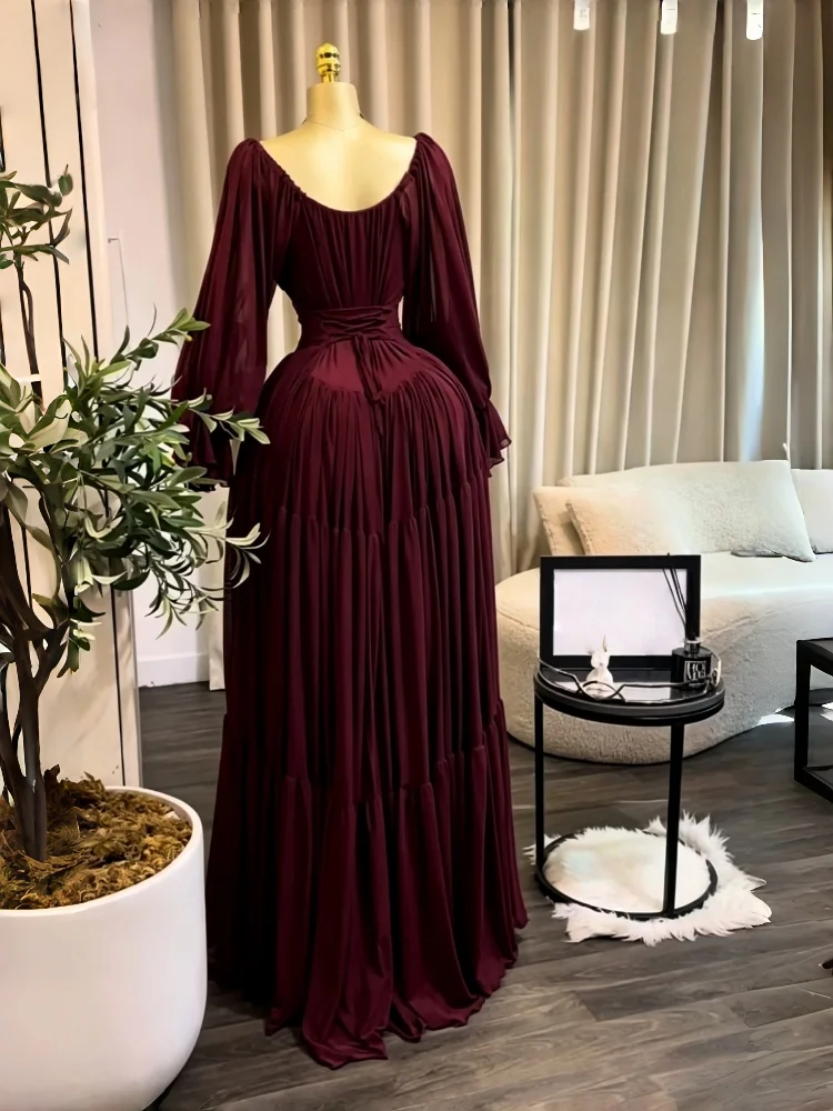 CM.YAYA 2026 Fall Winter Women Long Sleeve Halter Big Swing Long Maxi Dress Evening Birthday Trendy Sexy Vacation Party Dresses
