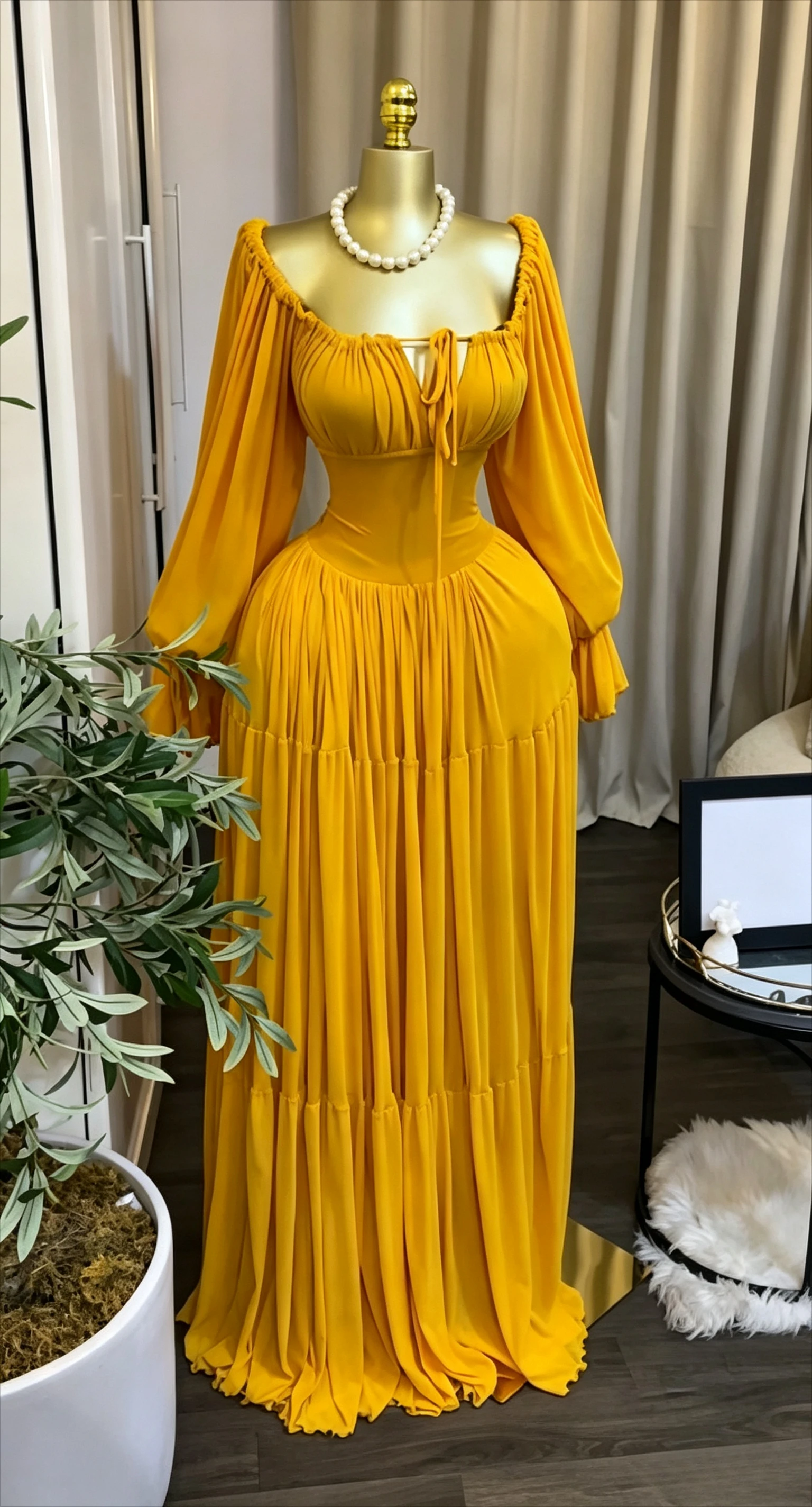 CM.YAYA 2026 Fall Winter Women Long Sleeve Halter Big Swing Long Maxi Dress Evening Birthday Trendy Sexy Vacation Party Dresses