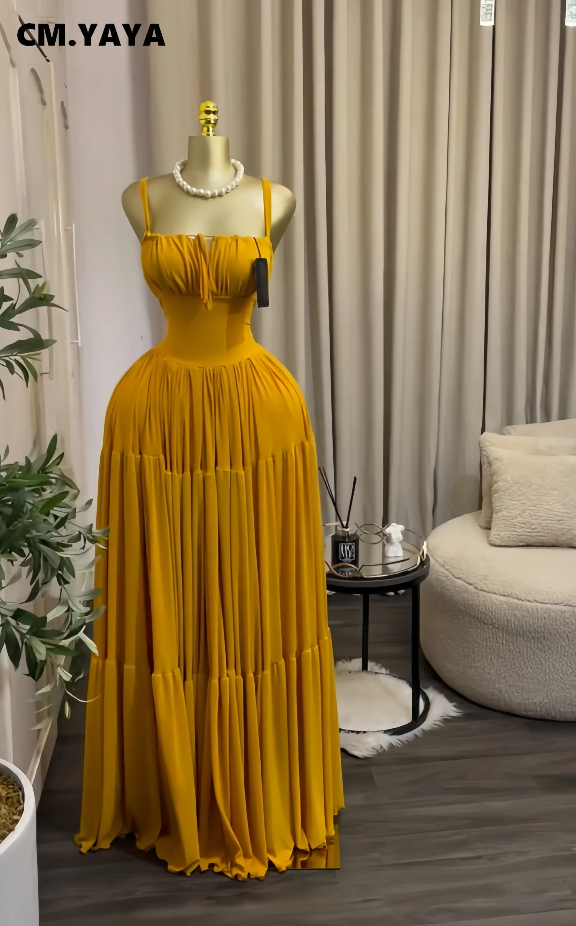 CM.YAYA 2026 Fall Winter Women Long Sleeve Halter Big Swing Long Maxi Dress Evening Birthday Trendy Sexy Vacation Party Dresses