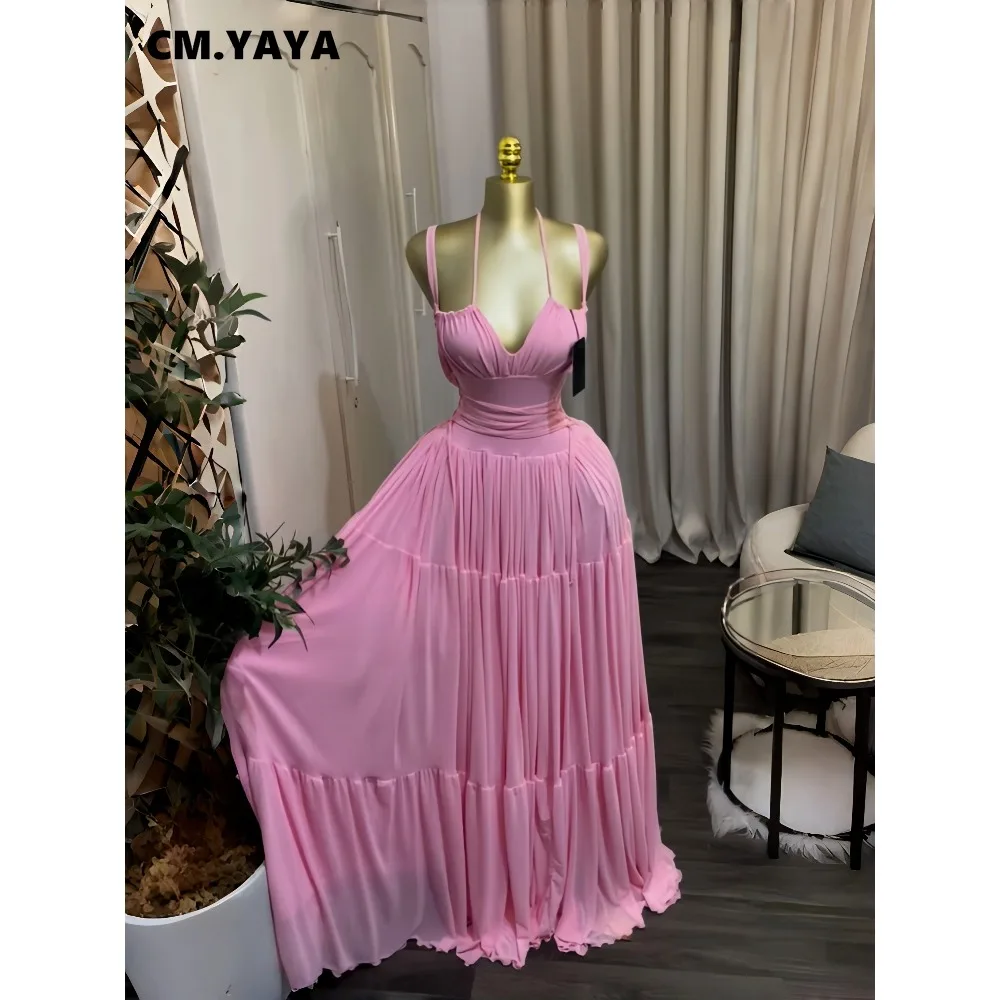CM.YAYA 2026 Fall Winter Women Long Sleeve Halter Big Swing Long Maxi Dress Evening Birthday Trendy Sexy Vacation Party Dresses