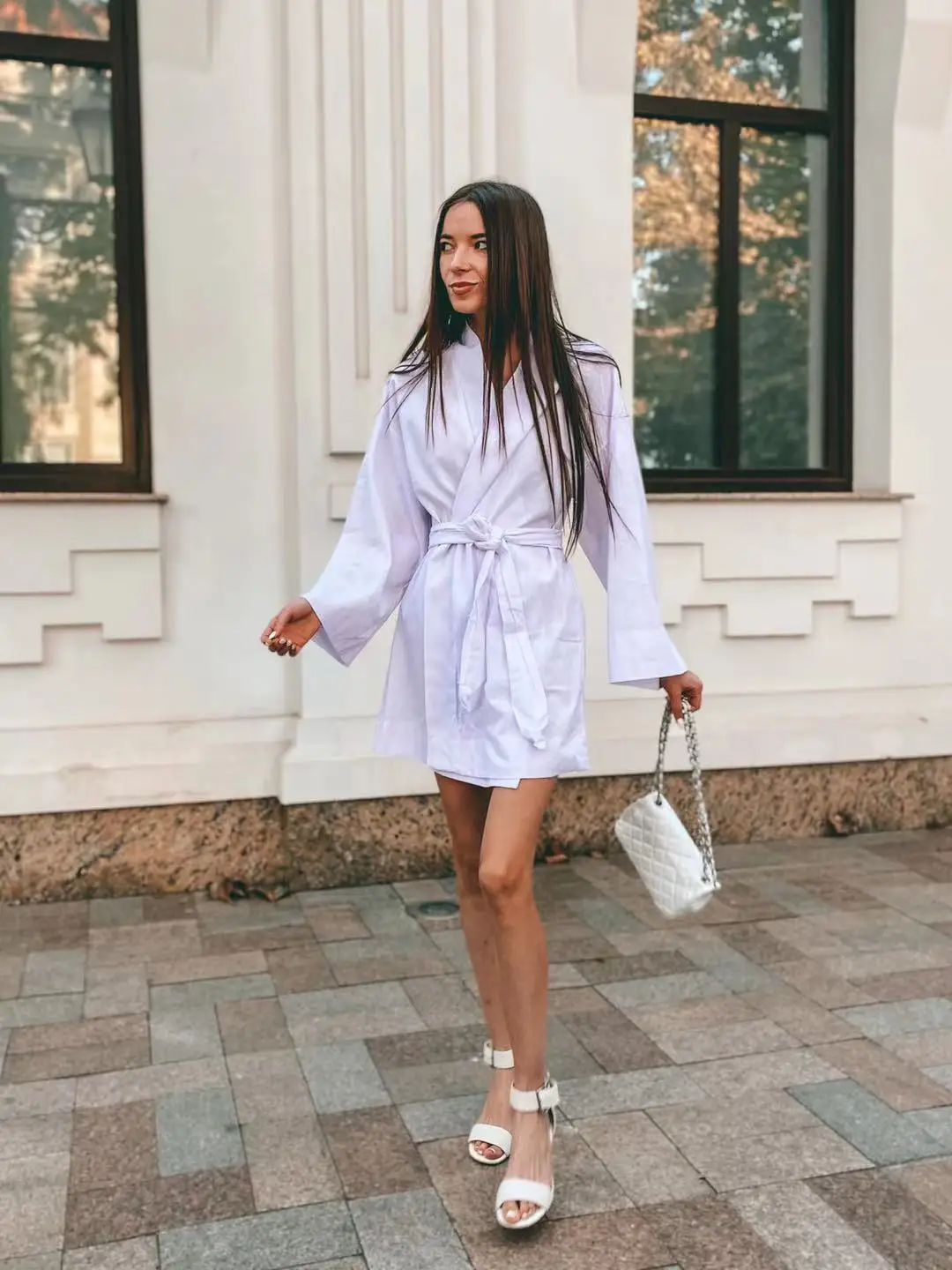 Women's V-Neck Kimono Cardigan Mini Dress Cotton Linen Long Sleeve Sashes Dresses Robe Style Lace Up Summer Loose Vestidos