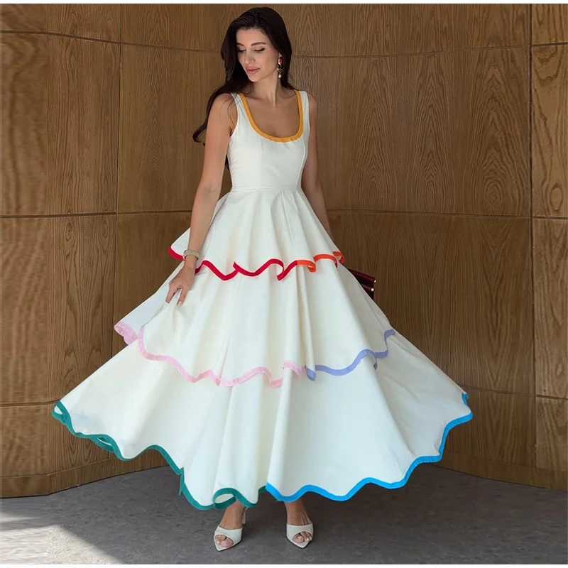 Fashion Contrast Ruffle Maxi Dress Women Sexy U Neck Sleeveless High Waist Loose Long Dresses 2026 Spring Summer Lady Boho Robe