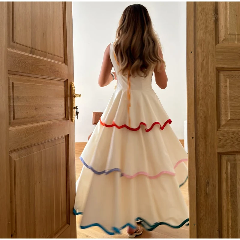 Fashion Contrast Ruffle Maxi Dress Women Sexy U Neck Sleeveless High Waist Loose Long Dresses 2026 Spring Summer Lady Boho Robe