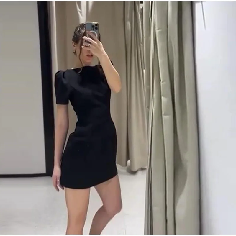 Fashion Evening Party Female Short Dresses Elegant Black Short Sleeve Women's Mini Dress 2026 New Lady Chic Evening Party Robes