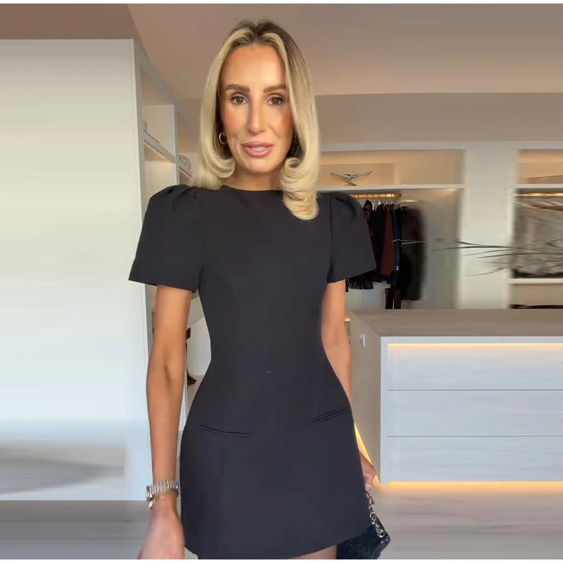 Fashion Evening Party Female Short Dresses Elegant Black Short Sleeve Women's Mini Dress 2026 New Lady Chic Evening Party Robes