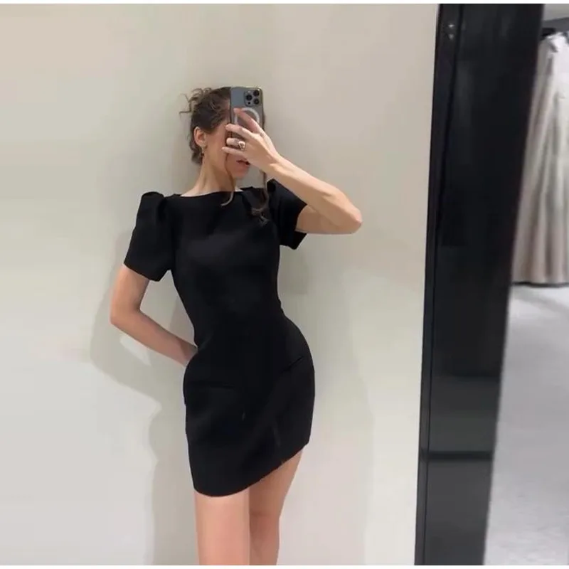 Fashion Evening Party Female Short Dresses Elegant Black Short Sleeve Women's Mini Dress 2026 New Lady Chic Evening Party Robes