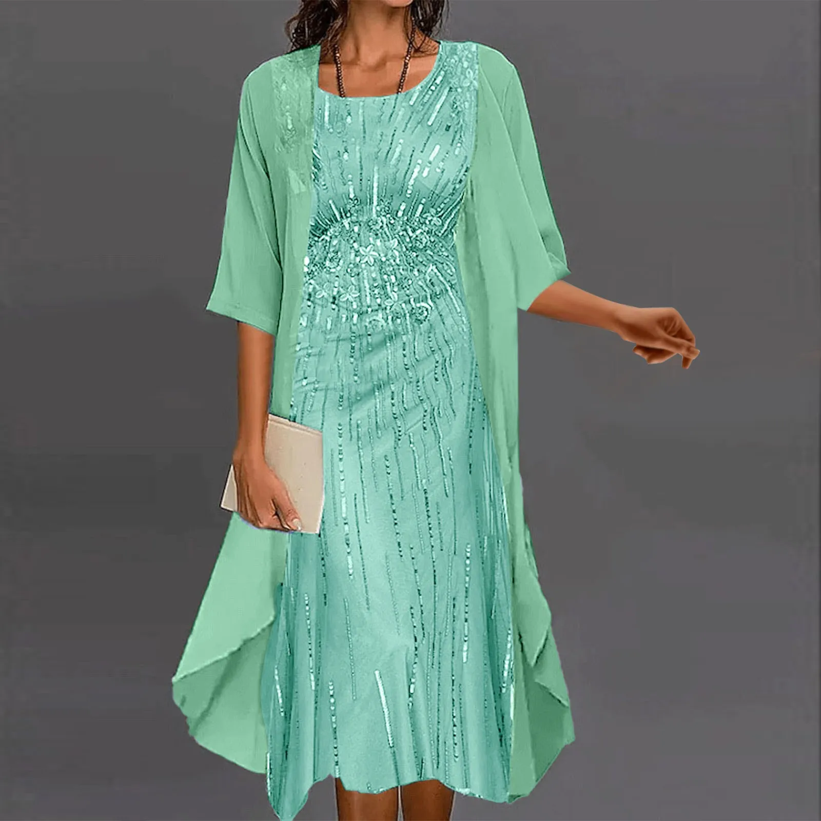 Elegant Long Dresses For Women Party Cocktail Dress Sleeveless Vintage Dress And Tulle Cardigan Two Piece Set Summer Outfits