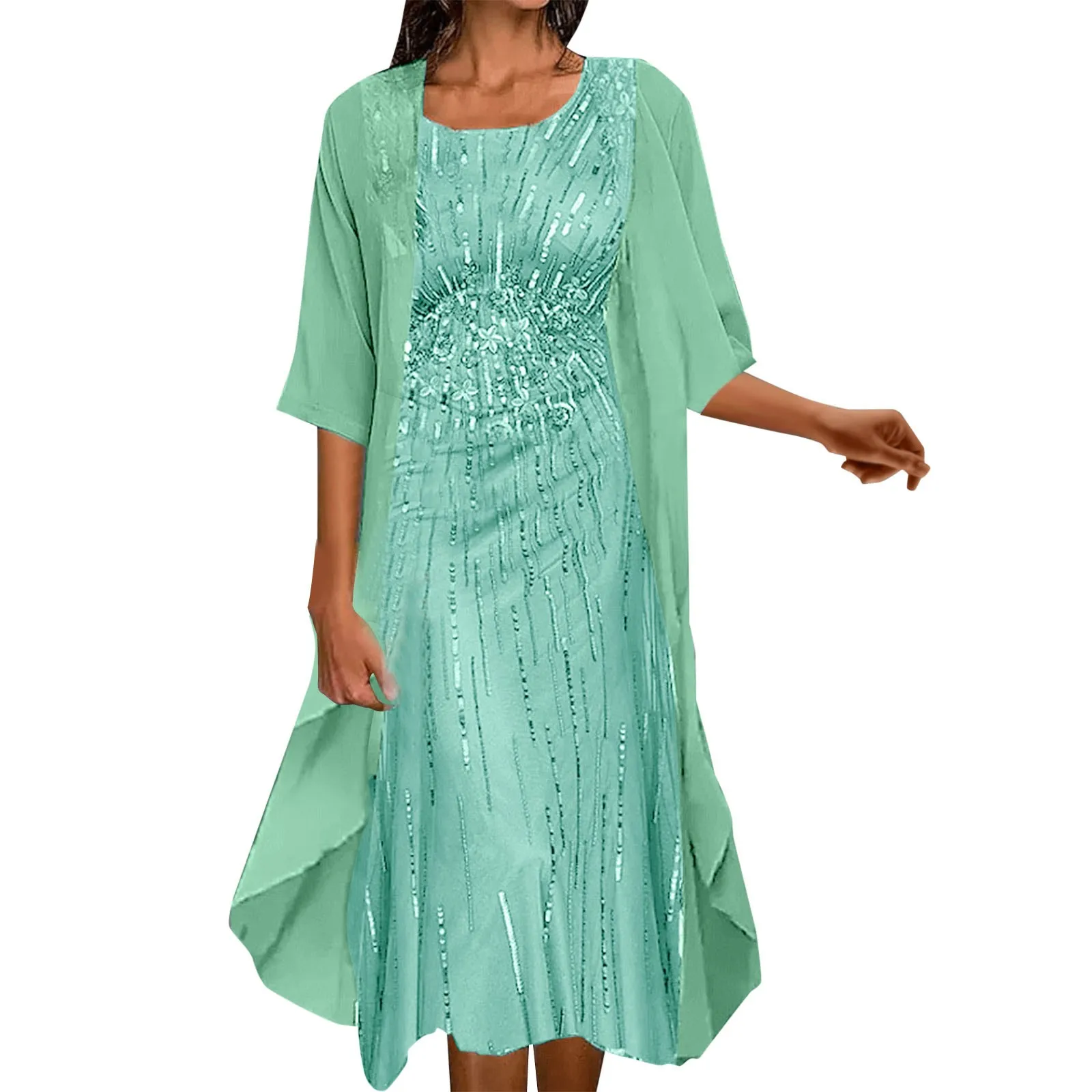 Elegant Long Dresses For Women Party Cocktail Dress Sleeveless Vintage Dress And Tulle Cardigan Two Piece Set Summer Outfits
