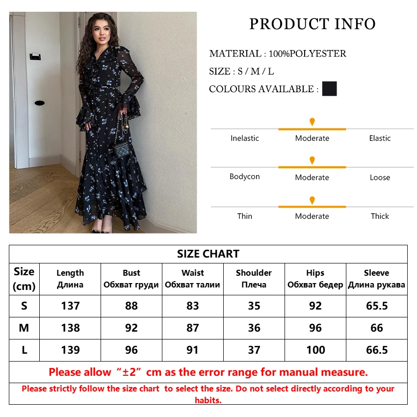Clacive Fashion Loose Print Women's Dress 2025 Vintage V-Neck Long Sleeve Maxi Dresses Elegant High Waist Pleated Female Dress