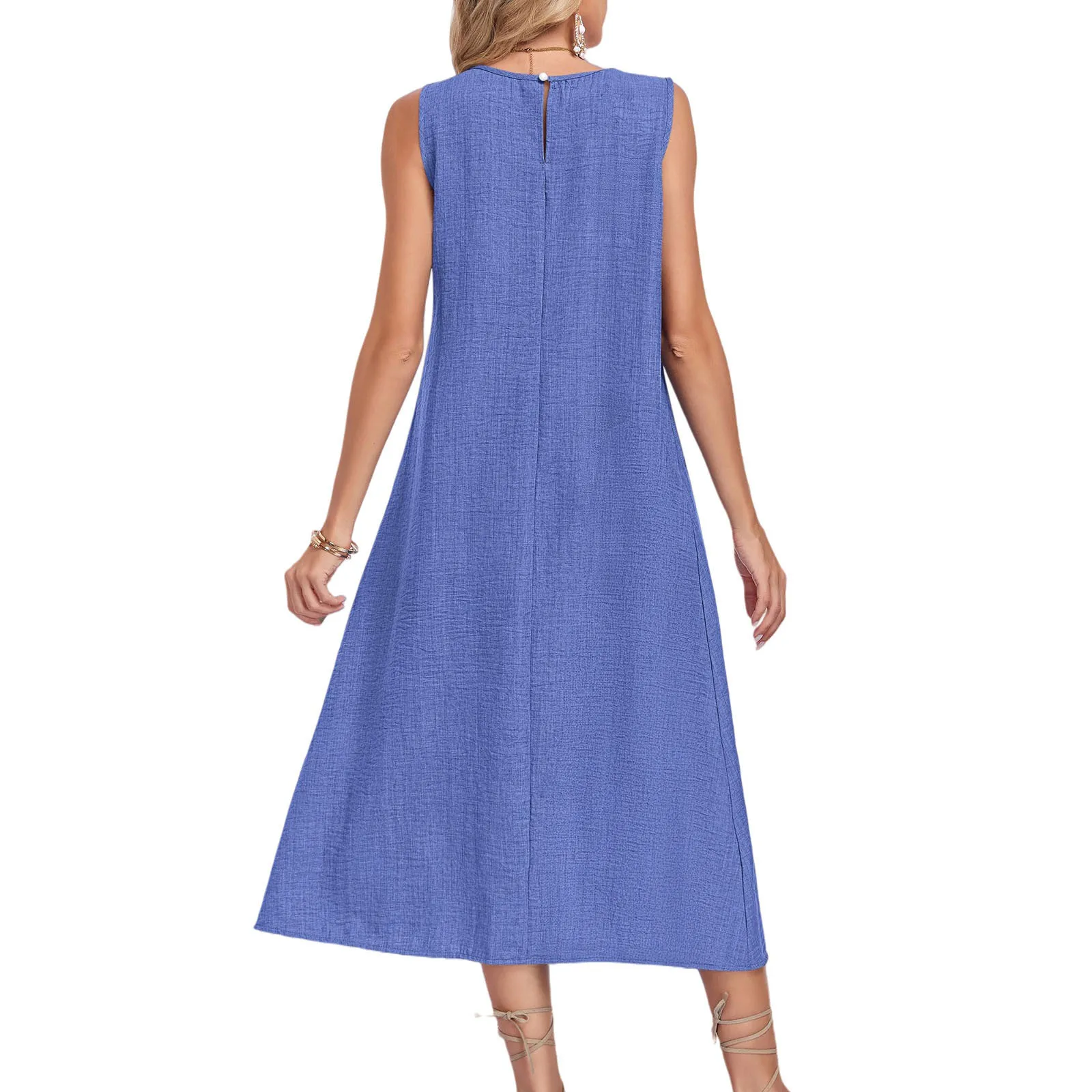 Summer Cotton Linen Sleeveless Maxi Dress For Women O Neck Loose Vest Dress With Pocket Casual Loose Dresses Robe Femme 2026 New