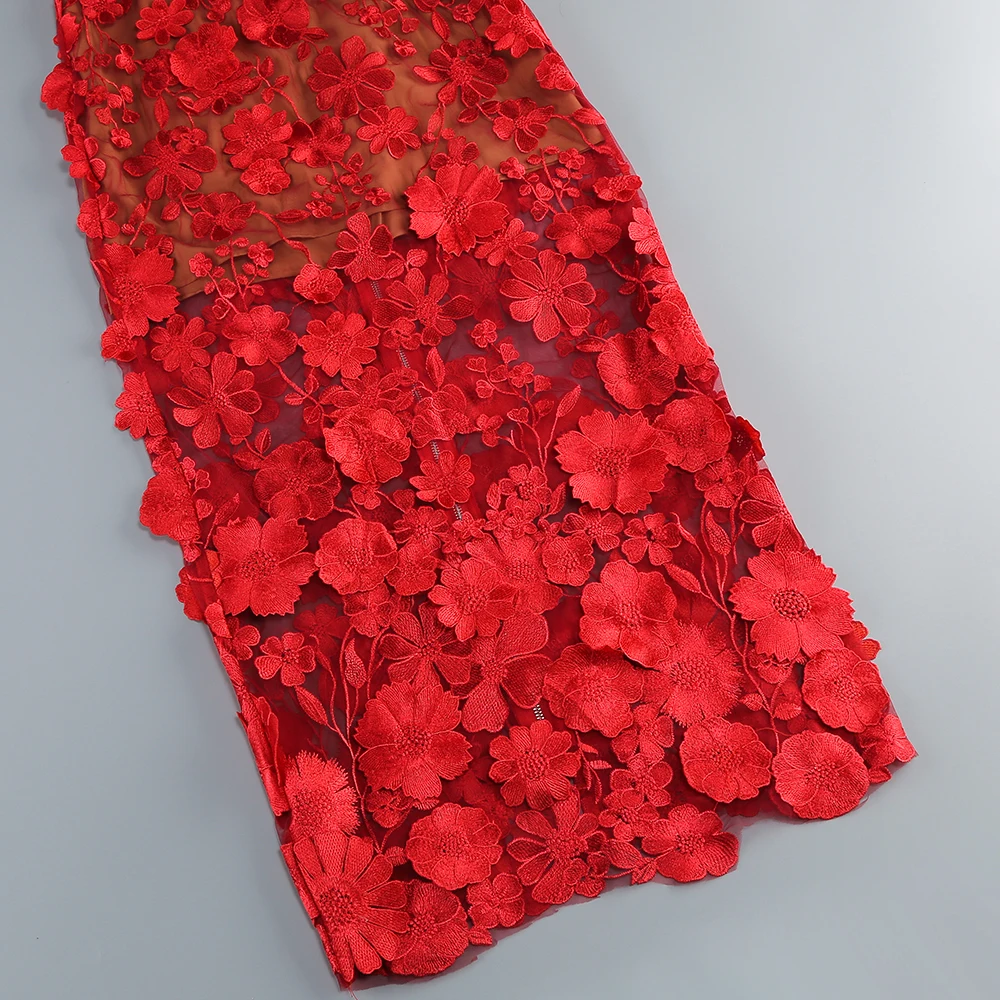 New Red Embroidered Flower Strapless Dress, Women's Slim and Sexy Party Dress, Long Skirt