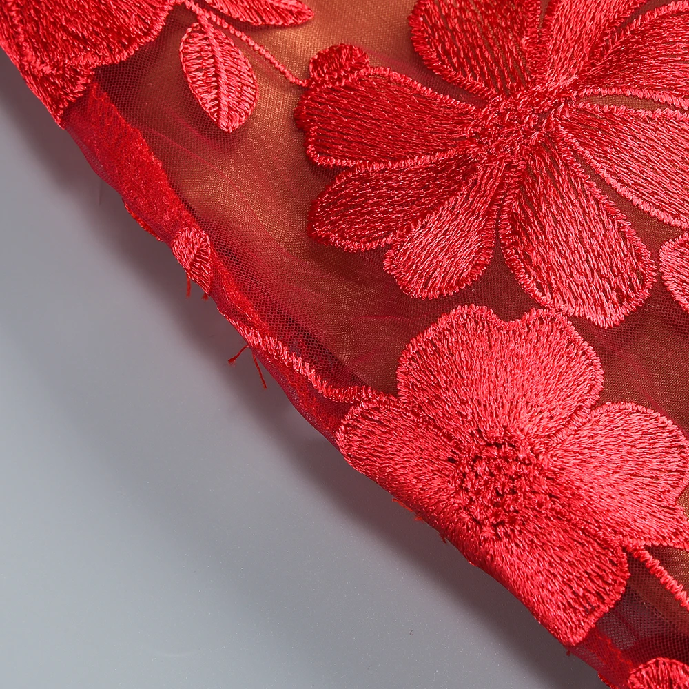 New Red Embroidered Flower Strapless Dress, Women's Slim and Sexy Party Dress, Long Skirt