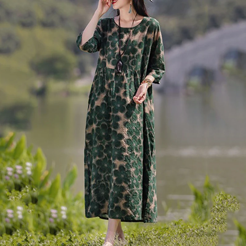 Vintage Floral Dress Woman 2025 ZANZEA Autumn Bohemian Long Dresses Casual Long Sleeve Maxi Vestidos Loose Robe Femme Oversize