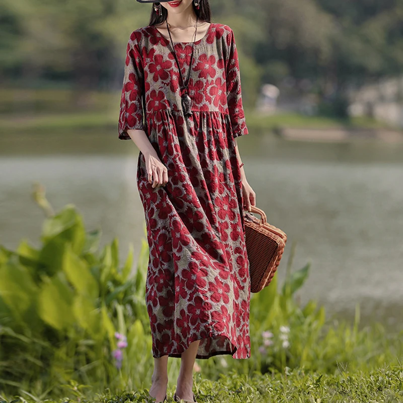 Vintage Floral Dress Woman 2025 ZANZEA Autumn Bohemian Long Dresses Casual Long Sleeve Maxi Vestidos Loose Robe Femme Oversize