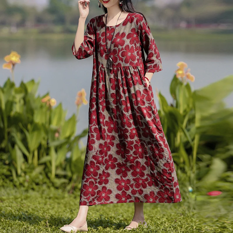 Vintage Floral Dress Woman 2025 ZANZEA Autumn Bohemian Long Dresses Casual Long Sleeve Maxi Vestidos Loose Robe Femme Oversize