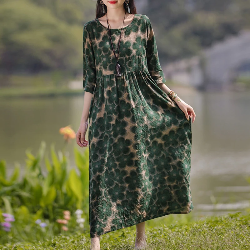 Vintage Floral Dress Woman 2025 ZANZEA Autumn Bohemian Long Dresses Casual Long Sleeve Maxi Vestidos Loose Robe Femme Oversize