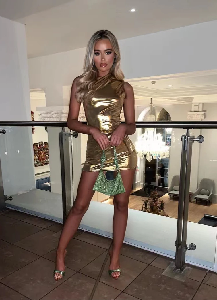 Sexy One Shoulder Bodycon Dresses For Women Solid Irregular Skinny Mini Dress Female Party Nightclub Buttocks Short Gown Vestido