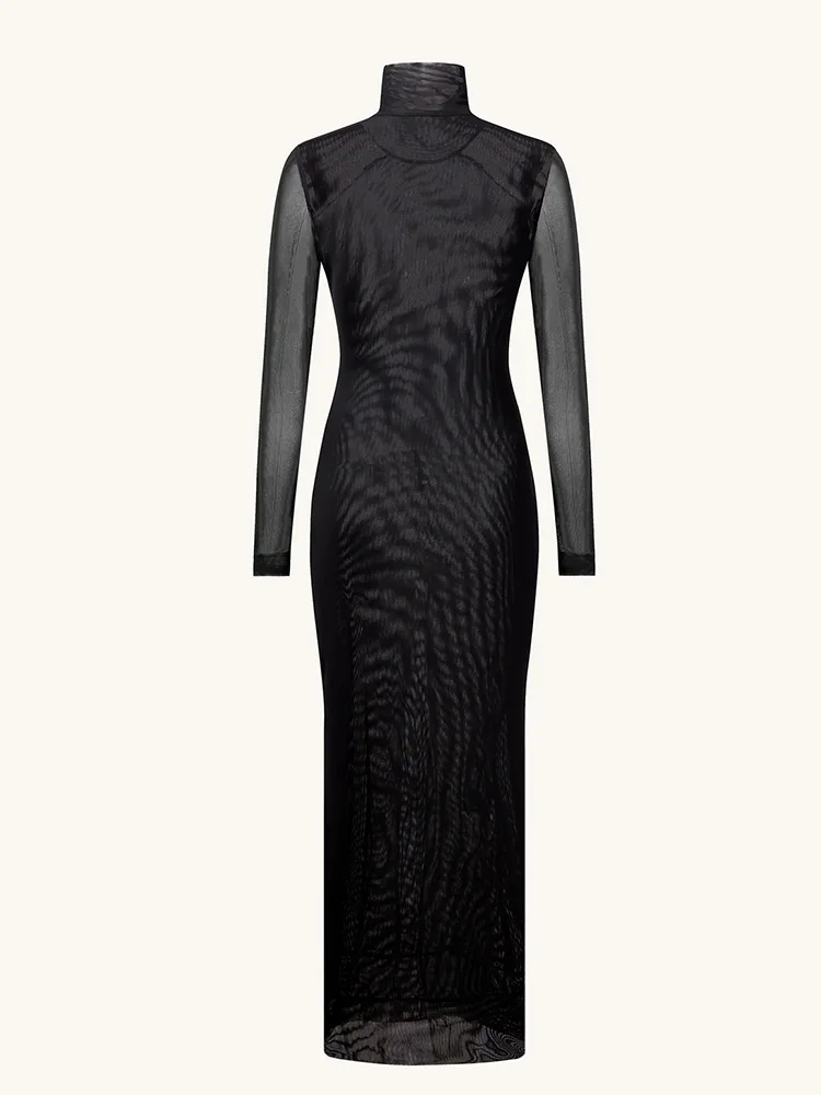 Ahagaga Fashion Women's Maxi Dresses Printed Turtleneck Regular Long Sleeves Sheath Slim Fit Eyes Causal Streetwear Vestidos