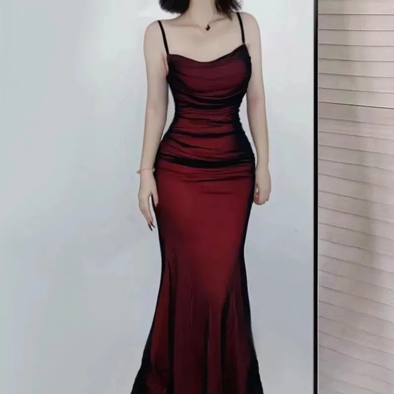 Elegant Women's Party Maxi Dresses Sexy Skinny Backless Spaghetti Strap Dress Female Summer Birthday Evening Club Long Dress