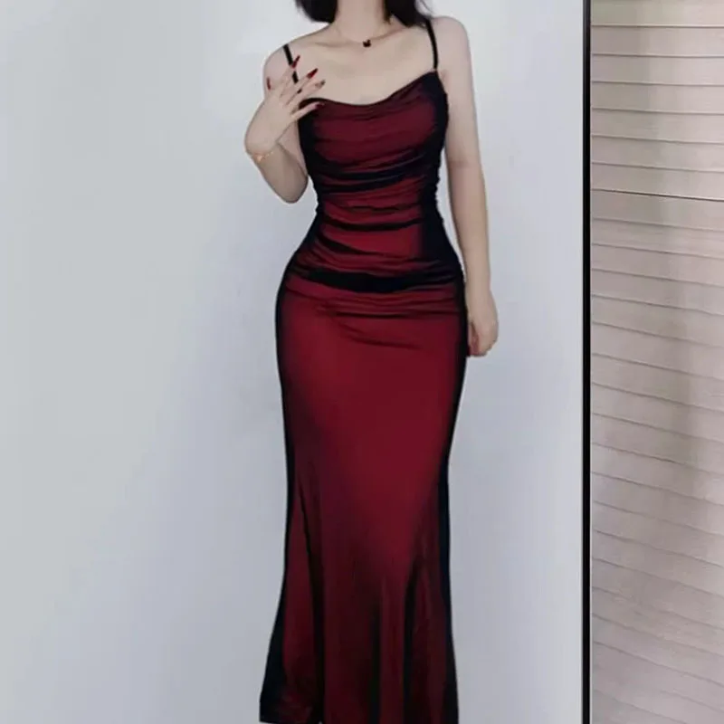 Elegant Women's Party Maxi Dresses Sexy Skinny Backless Spaghetti Strap Dress Female Summer Birthday Evening Club Long Dress