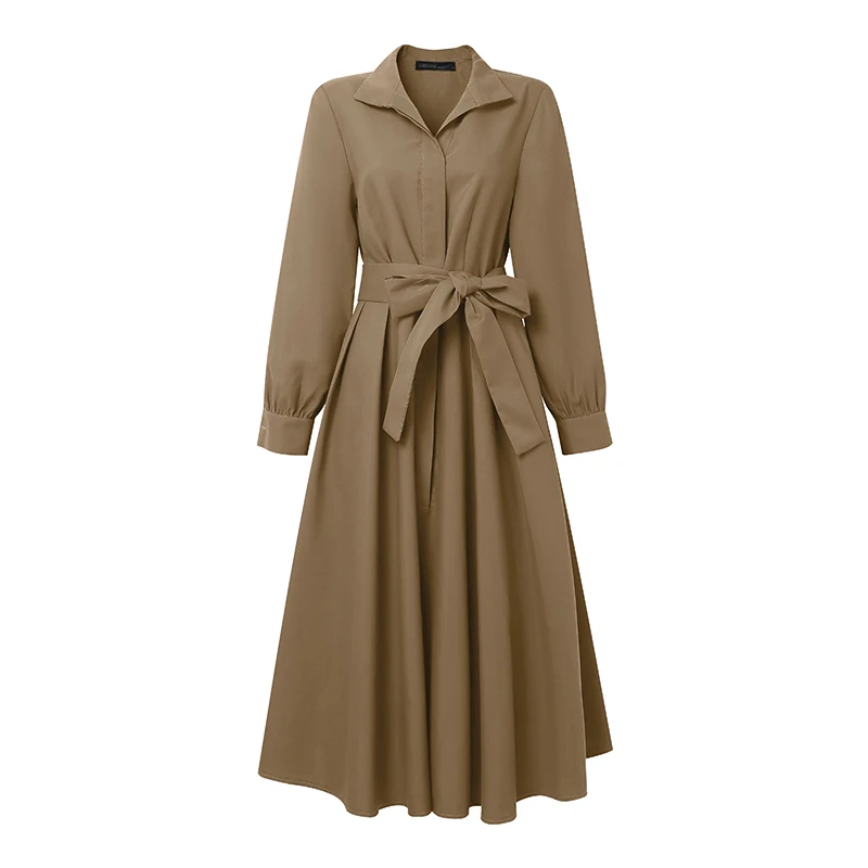 ZANZEA Fashion Women Lapel Neck Long Sleeve Party Dress 2026 Spring Office OL Dresses Belted Robe Solid A Line Waisted Sundress