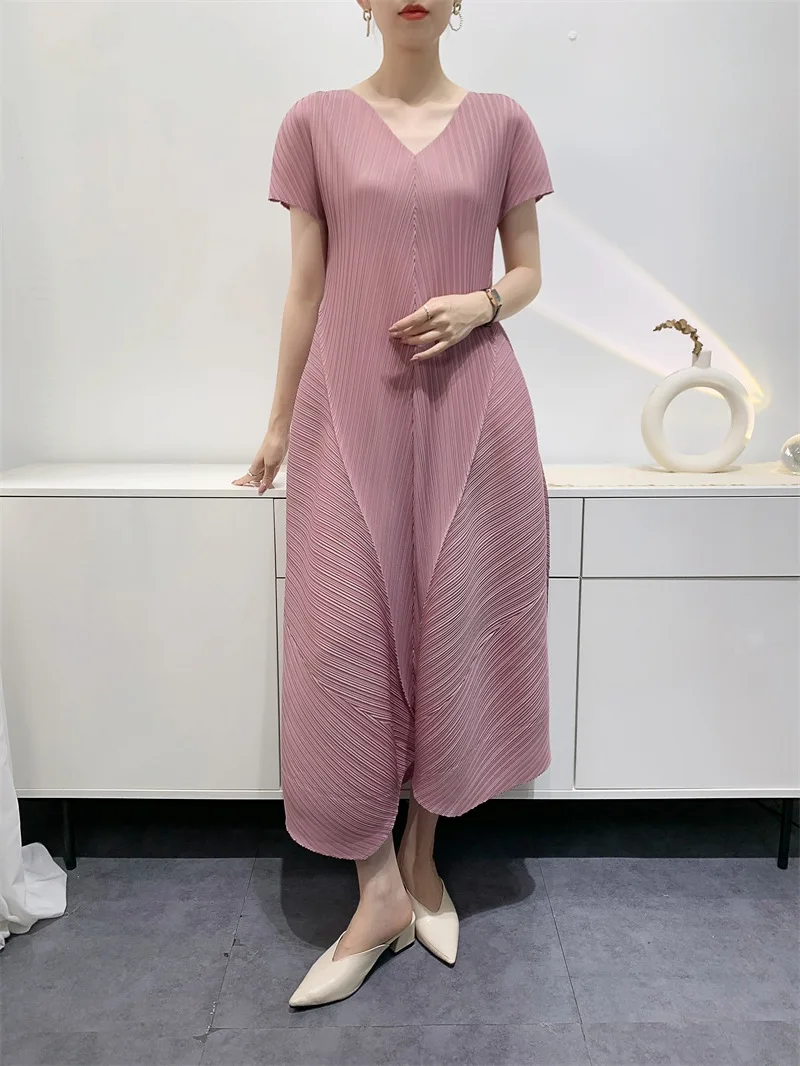 Miyake Bud Elegant Dresses for Women 2024 Autumn New Pleated Casual Fashion Solid Color Party Formal Occasion Dresses