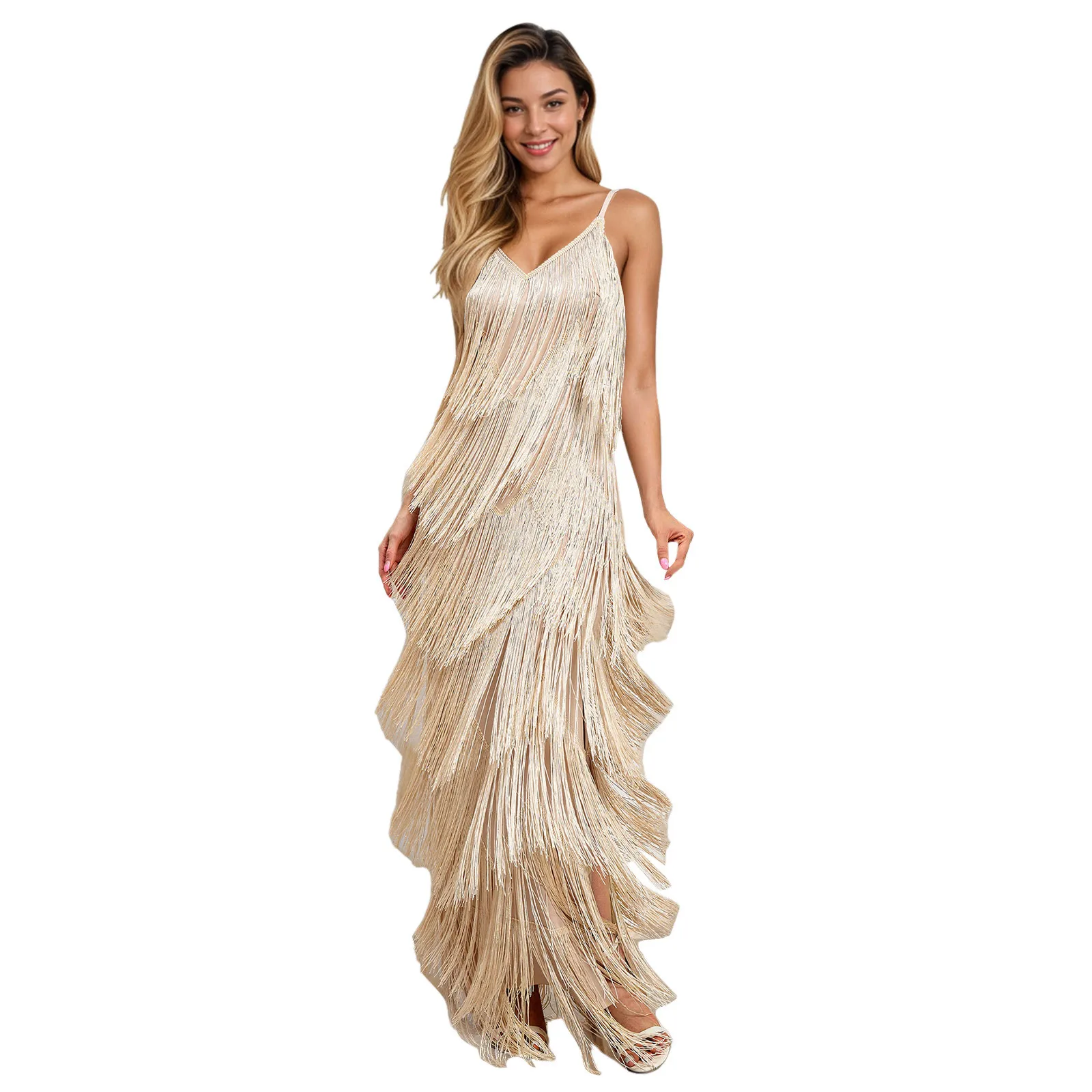 Slim Suspender Dress Women Tassel Evening Party Dress Sexy Solid Color Formal Banquet Prom Long Dresses For Female Vestidos