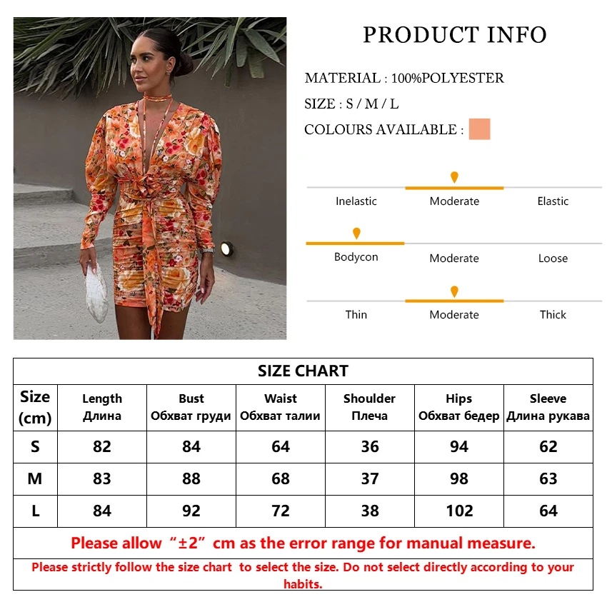 Clacive Sexy Slim Print Women Dress 2024 Bodycon V-Neck Long Sleeve Mini Dresses Elegant Ruched High Waist Lace-Up Female Dress