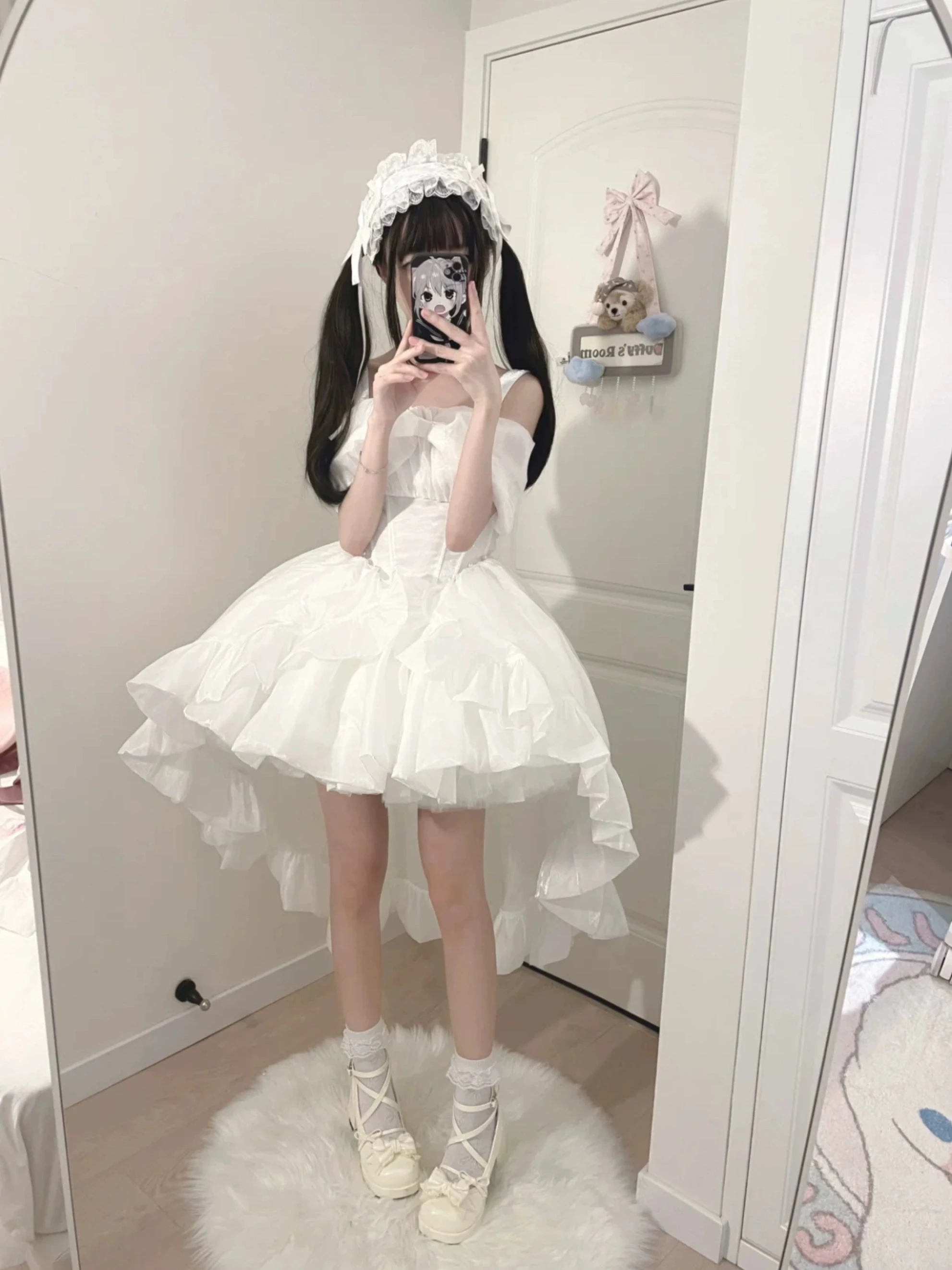 Women's White Angel Princess Fairy Dress Sweet Bow Off Shoulder Slim Strapless Trailing Dress Party Evening Dresses 2024 New
