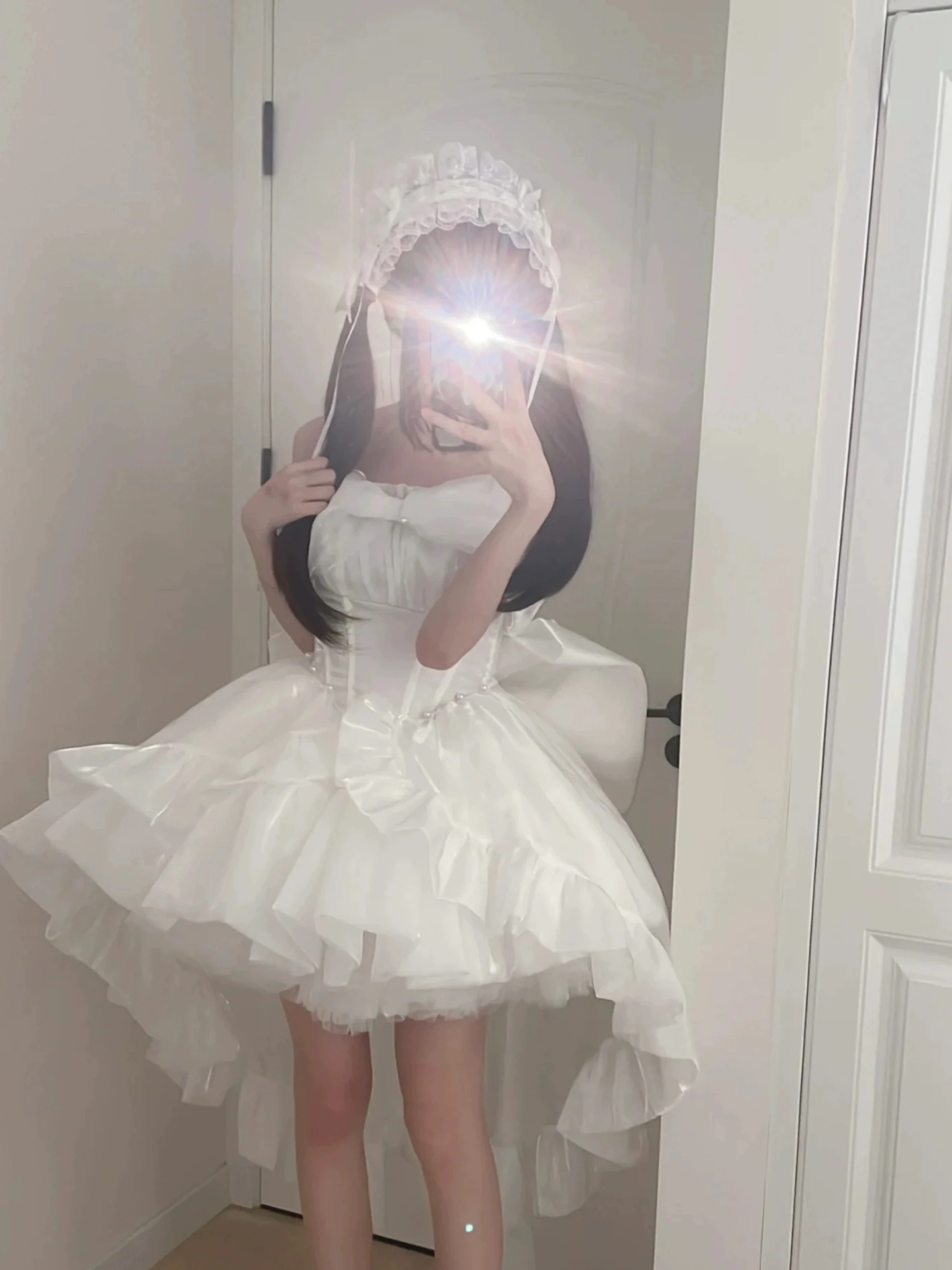 Women's White Angel Princess Fairy Dress Sweet Bow Off Shoulder Slim Strapless Trailing Dress Party Evening Dresses 2024 New