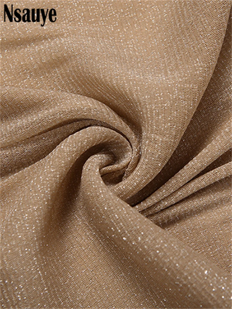 Nsauye Women Party Glitter Slim Pleated Hooded Dress Club 2026 Spring New Sexy Backless Sleeveless V Neck Evening Maxi Dresses