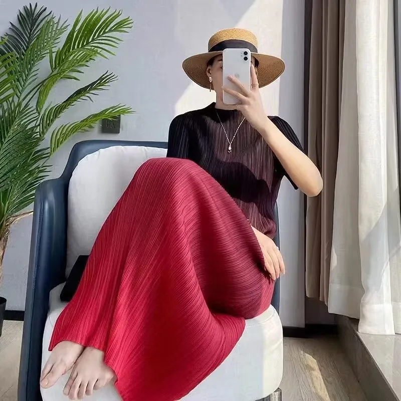 Long Dresses Elegant Party Dresses Woman Miyake Pleated Dress Female Gradient Long Loose Fashion Stitching Drape Bottoming Dress