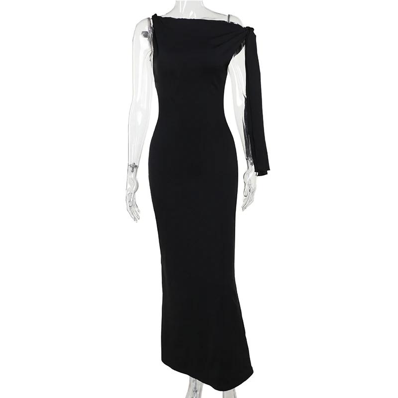 Women's Hot Sweetheart Long Dress New Fashion Asymmetric Temperament Slim Package Hip Simple Tie Dresses