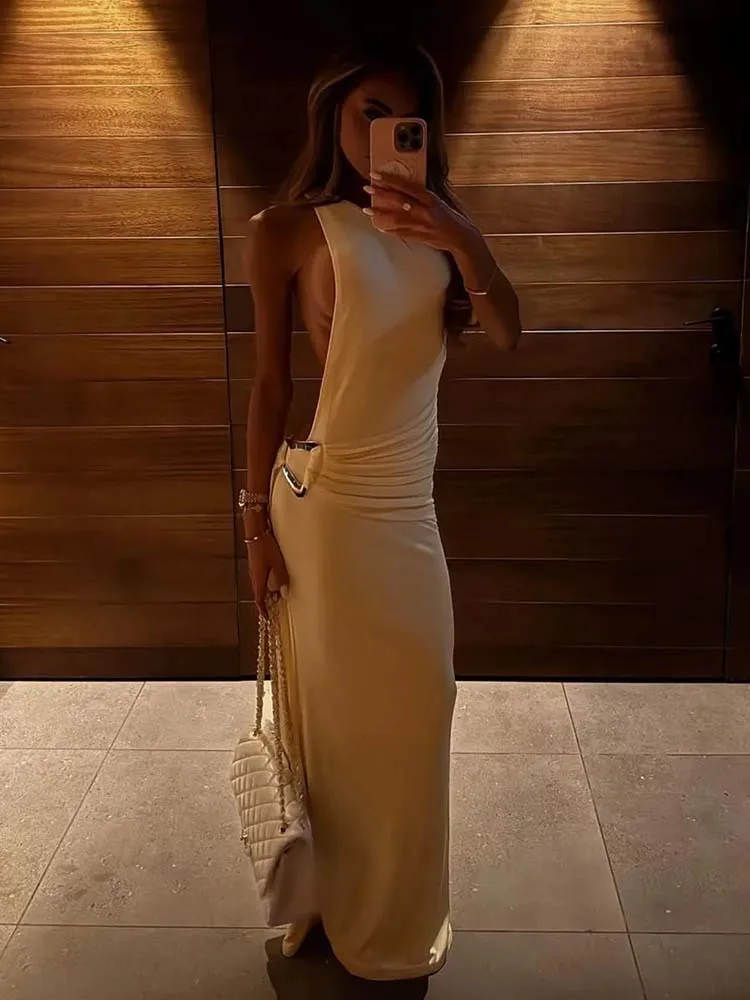 Townlike Ribbon Slim Bodycon Maxi Long Dress Women One Shoulder 2025 Summer Dress Backless Evening Nightclub Sexy Party Dresses