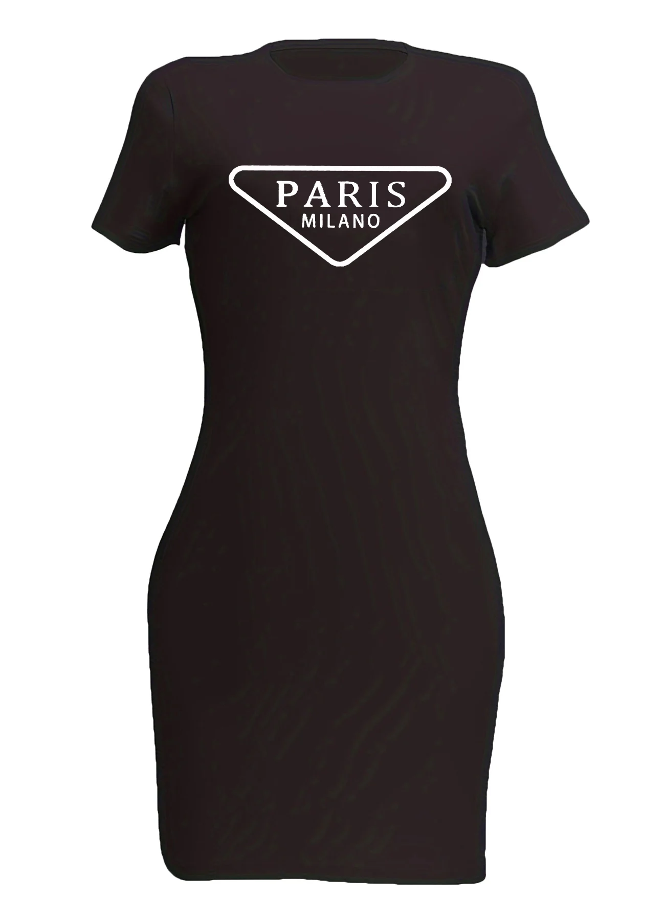Summer Women's PARIS Letter Print Casual Slim Fit Short Sleeved Round Neck T-Shirt Short Mini Dress