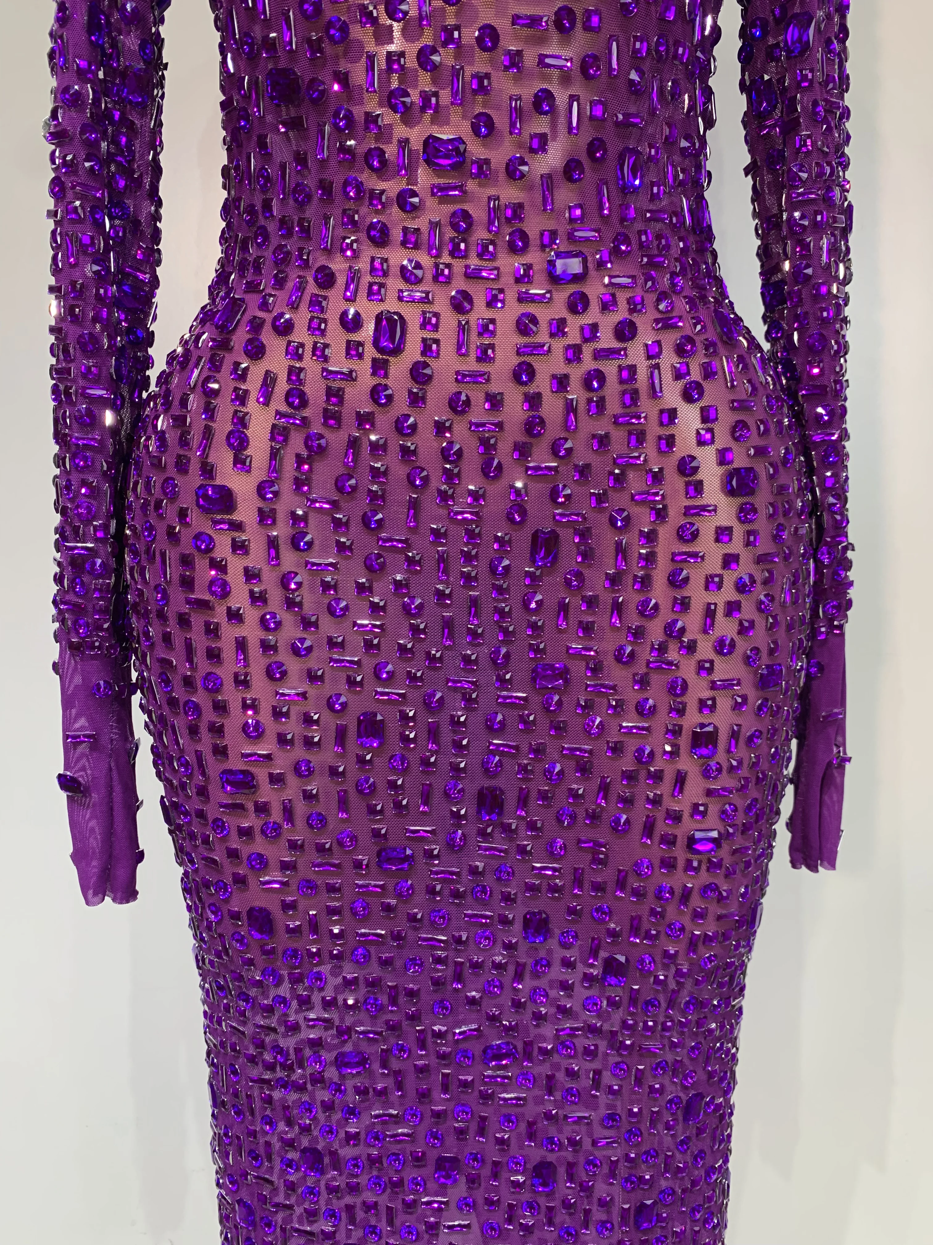 Sparkly Luxury Rhinstones Long Sleeve Elegant Party Dress Women 2025 Performance Stage Outfit Evening Birthday Prom Gown