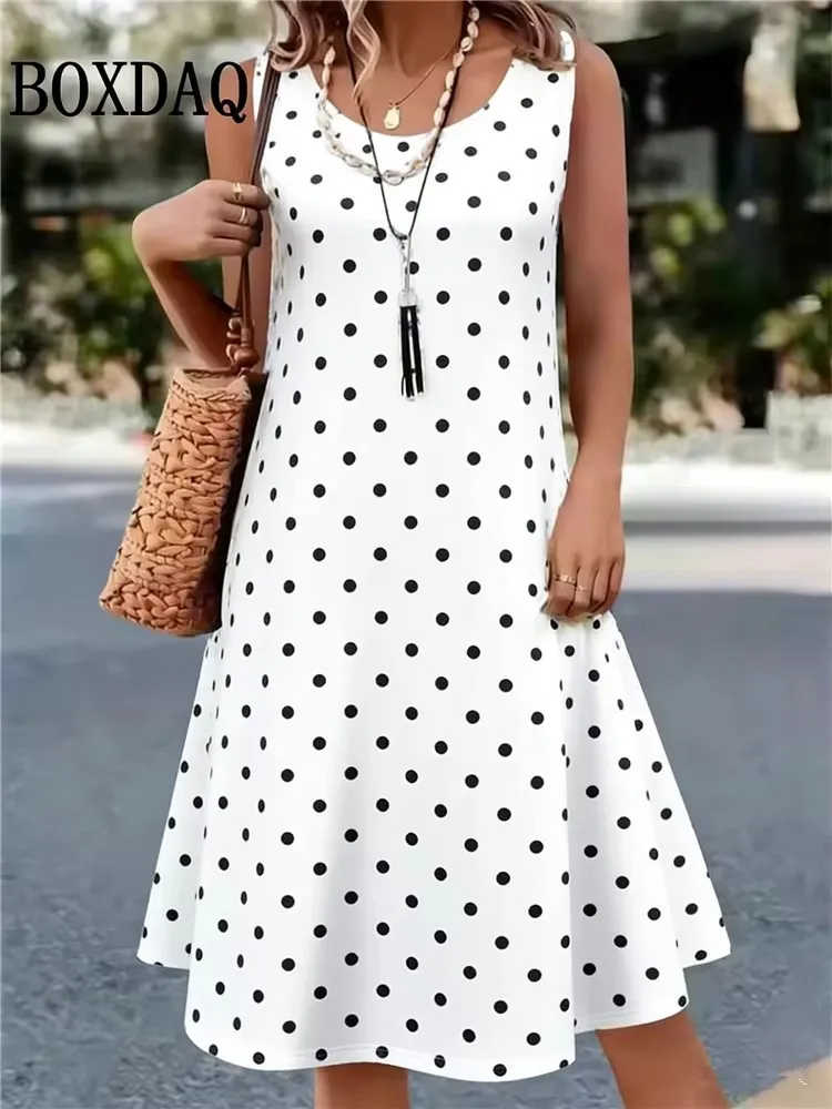 Summer Hot Sale Polka Dot Sleeveless Dress Elegant Women's Fashion 3D Print Mini Dress Casual Round Neck Loose Women's Clothing