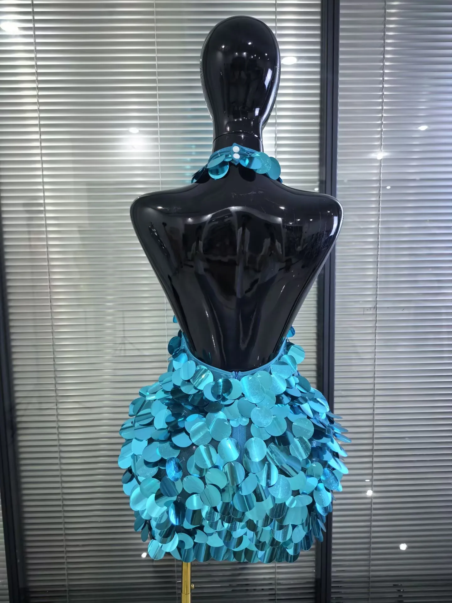 Shining Sequins Women Sexy Halter Off the Shoulder Backless Bodycon Mini Dress Nightclub Party Celebrate Bar Singer Stage Wear