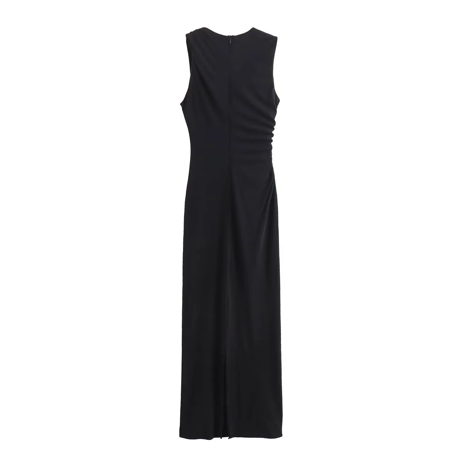 BSAY Women Fashion Summer New White Pleated Back Zip Sleeveless Crewneck Vest Long Dress Chic Female Elegant Evening