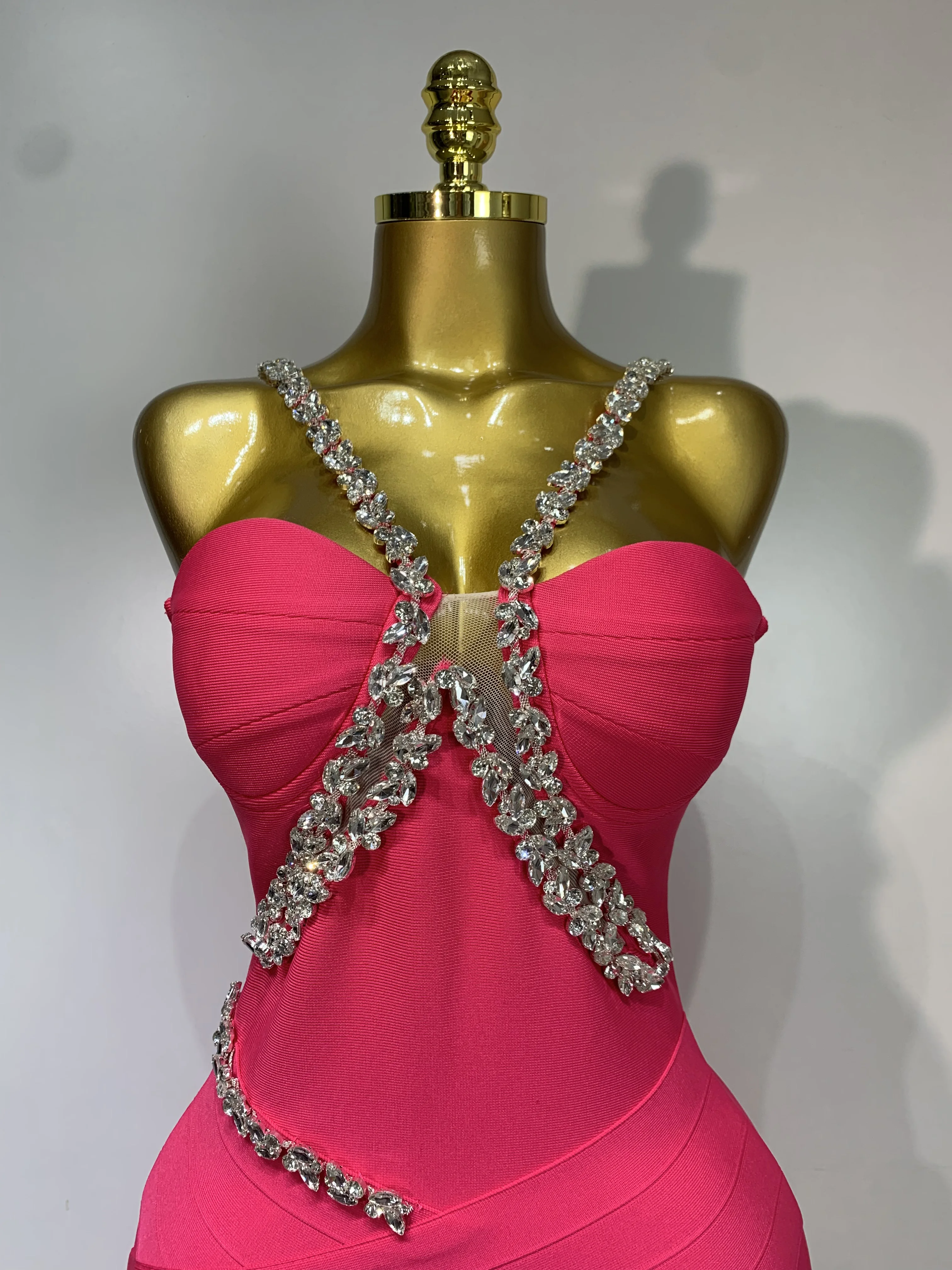 Women Sexy Backless Shinning Crystal Bodycon Long Bandage Dresses Celebrate Birthday Elegant Evening Party Wedding Guest Gown