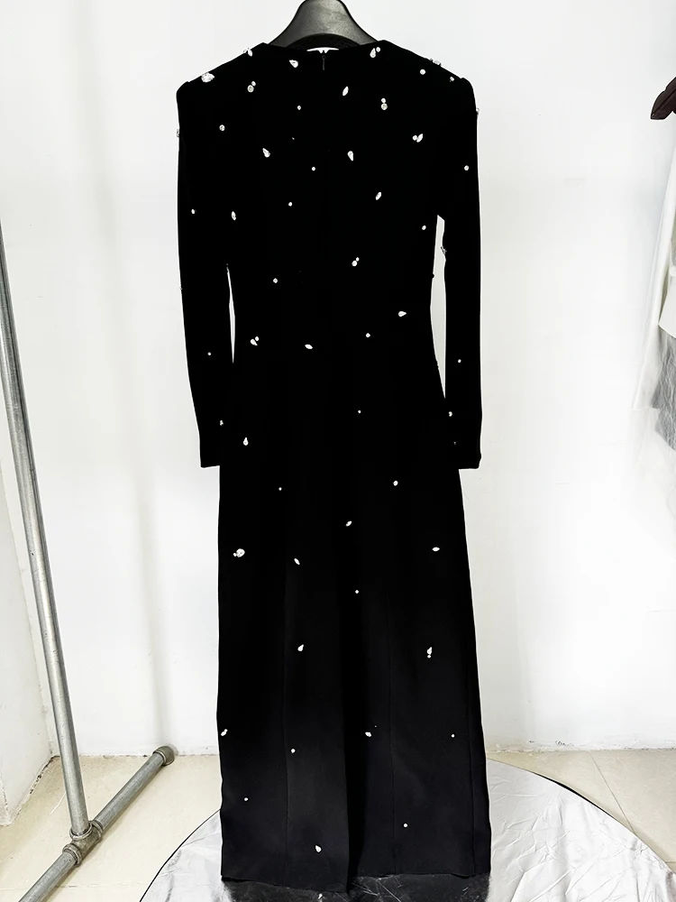 TOP QUALITY Newest 2026 Designer Fashion Women's Rhinestone Diamonds Beaded Long Maxi Dress