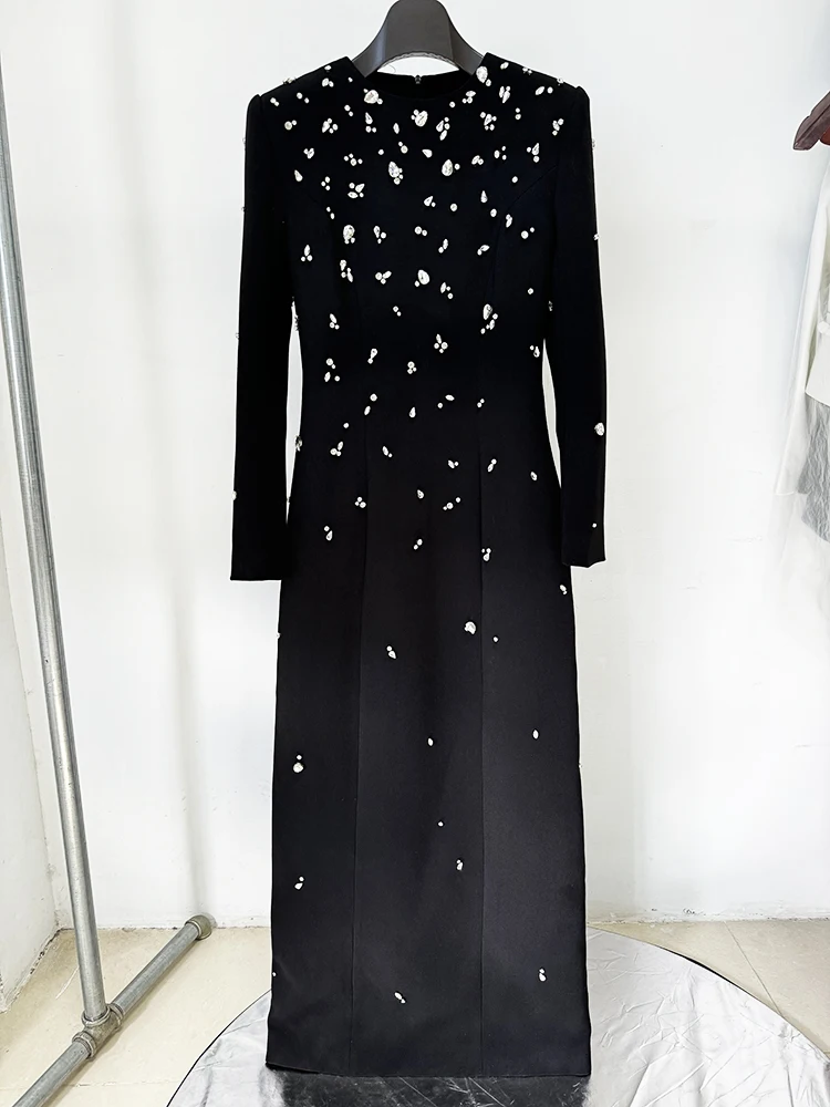 TOP QUALITY Newest 2026 Designer Fashion Women's Rhinestone Diamonds Beaded Long Maxi Dress