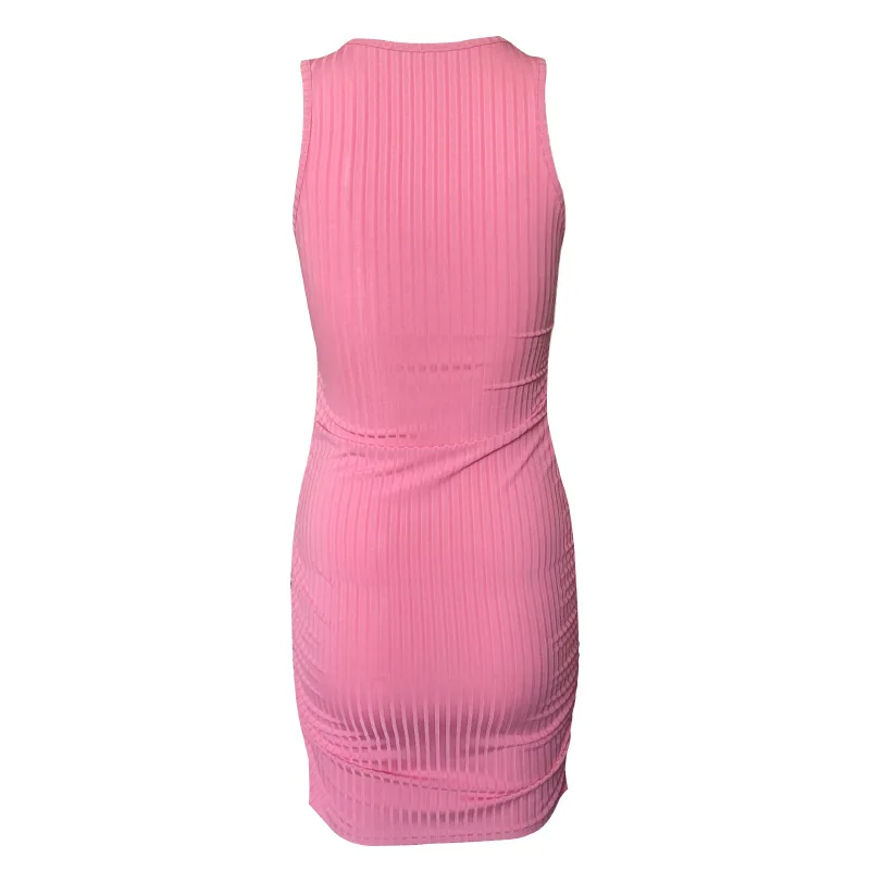 Sexy Stripes Thread Knitting Slim Bodycon Dress Women Sleeveless Solid Color Skinny Mini Dress Elegant Club Party Vestidos