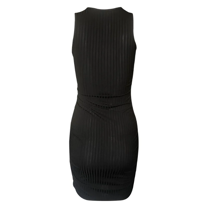 Sexy Stripes Thread Knitting Slim Bodycon Dress Women Sleeveless Solid Color Skinny Mini Dress Elegant Club Party Vestidos